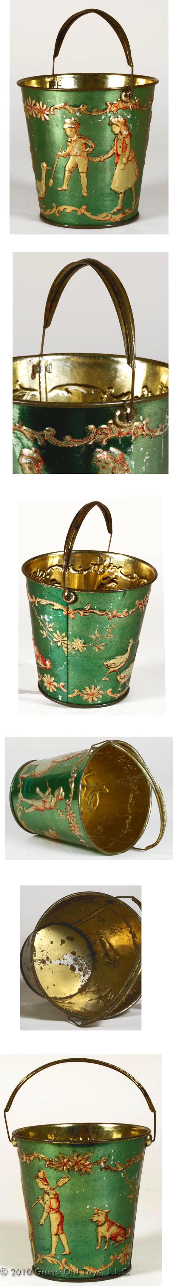c.1900 Children's Victorian Green Sand Pail with Bail