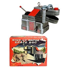 1956 Yoshiya, Wind-Up Motor Space Dog in Original Box