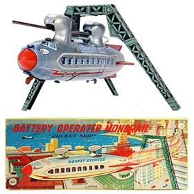 1958 Linemar, Battery Operated Monorail Rocket-Ship in Original Box