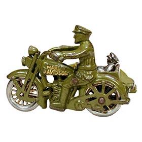 c.1933 Hubley, Cast Iron Harley Davidson Motorcycle Cop with Sidecar & Passenger