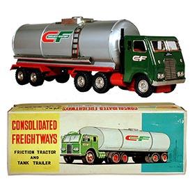 c.1960 Hayashi, Consolidated Freightways Tractor Truck & Tank Trailer in Original Box