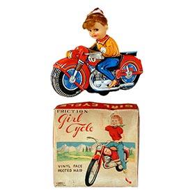 c.1960 Mansei Toy Co., Friction Girl Cycle in Original Box