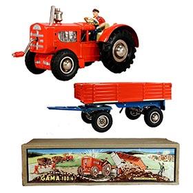 c.1947 GAMA 180/4 Clockwork Tractor w/Side-Dump Trailer in Original BoxÂ 