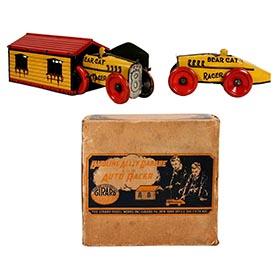 c.1924 Girard, Gasoline Alley Garage and Two Bear Cat Racers in Original Box