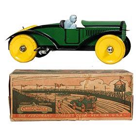 c.1924 Strauss, Mechanical Green Racer in Original Box