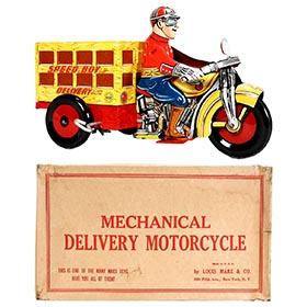 1938 Marx, Speed Boy Delivery Motorcycle in Original Box