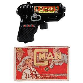 1936 Marx, Black G-Man Automatic Sparkling Pistol in Original Box