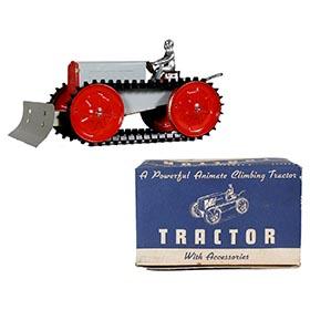 1935 Woodhaven Metal Stamping Co., Animate Climbing Tractor with Scraper in Original Box