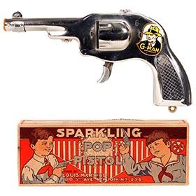 1935 Marx, Nickel Plated G-Man Sparkling Pop Pistol in Original Box