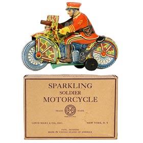 c.1940 Marx, Sparkling Soldier Motorcycle in Original Box
