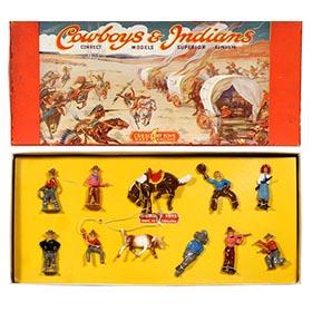 c.1948 Crescent Toys, 11pc. Cowboys & Indians in Original Box