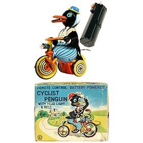 c.1955 Ohta, Battery Operated Cyclist Penguin in Original Box