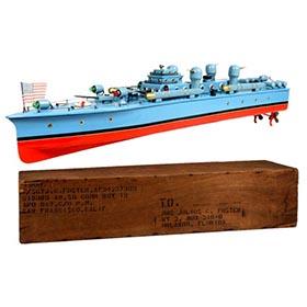 c.1950 Doshinsha, Battery Operated Naval Destroyer in Original Crate