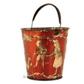 c.1900 Childrens Victorian Red Sand Pail with Bail