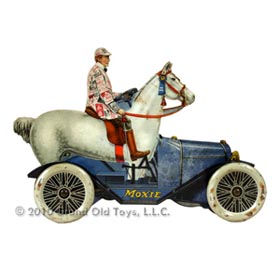1917 Moxie Blue Horsemobile Tin Litho Product Display