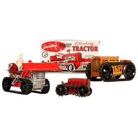 1935-59 Marx, 3 Clockwork Tractors, 1 in Original Box