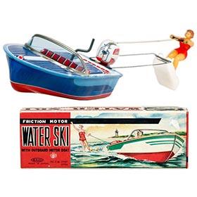 c.1956 Haji Water Skier w/Outboard Motor Boat in Original Box
