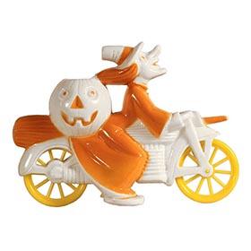 c.1952 Tico Toys/Rosbro, Orange Halloween Witch on White Motorcycle