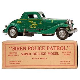 1933 Marx, Siren Police Patrol Car, Super Deluxe Model in Original Box