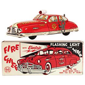 1950 Marx, Fire Chief Car w/Flashing Light & Siren in Original Box