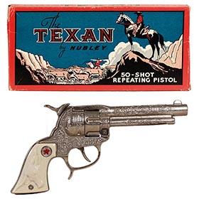 1940 Hubley, Cast Iron Texan Repeating Pistol in Original Box