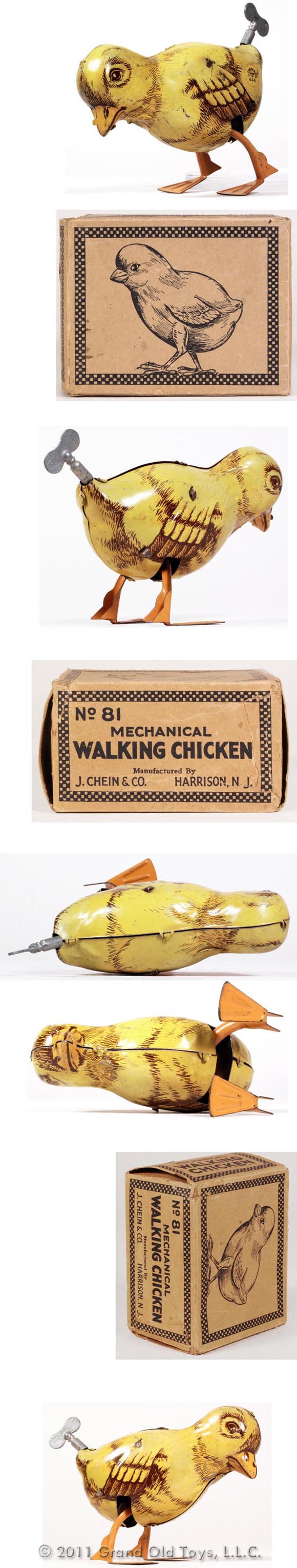 c.1932 Chein Mechanical Walking Chicken In Original Box