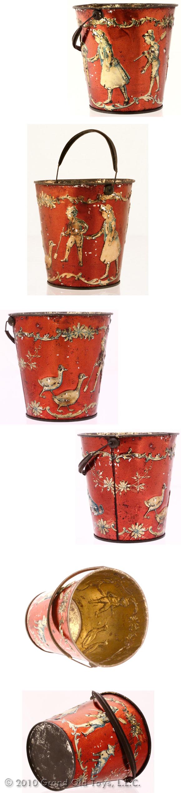 c.1900 Childrens Victorian Red Sand Pail with Bail