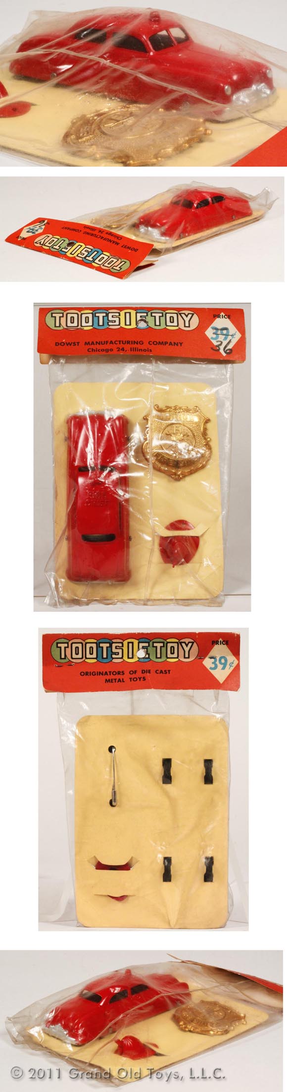 1949 Tootsietoy 3pc. Fire Chief Set In Factory Sealed Bag