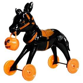 c.1950 Rosbro, Halloween Donkey (Black) on Wheels with Jack-O-Lantern