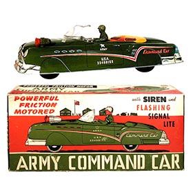 1957 Marx, Army Command Car with Siren & Flashing Signal Light in Original Box