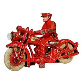 1934 Hubley, Electric Lighted Cast Iron Motorcycle with Cop