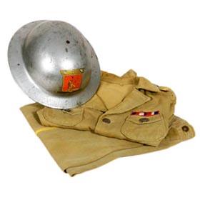 c.1940 Marx, Children's Air Raid Uniform with Original Helmet
