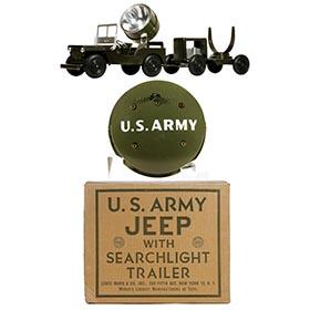 1957 Marx US Army Jeep & Searchlight Trailer in Original Box