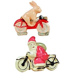c.1935 Kanematsu, Santa Claus & Easter Bunny Celluloid Motorcycles