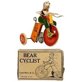 1934 Marx, Clockwork Bear Cyclist in Original Box